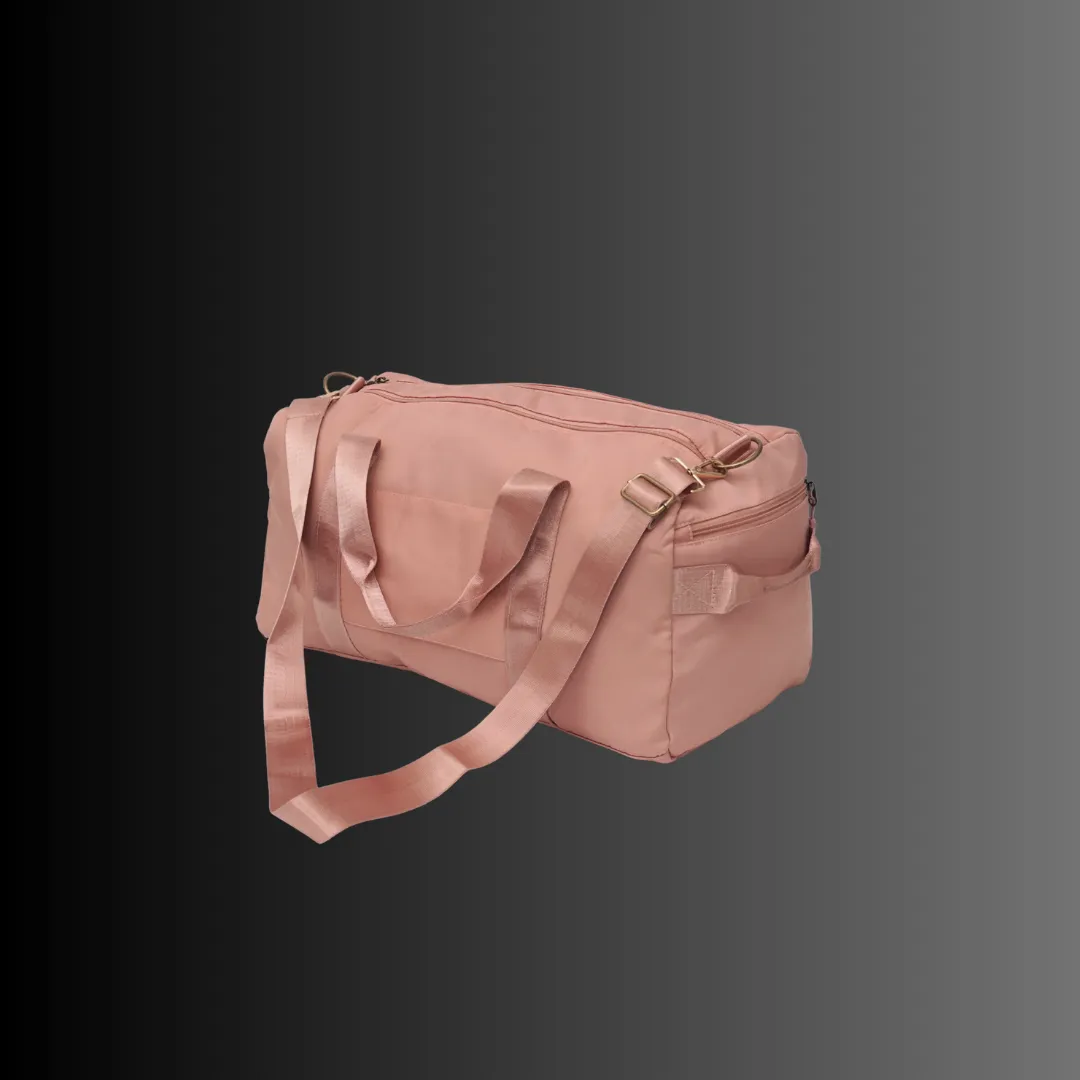 Tas duffel akhir pekan dengan tali bahu dan pegangan ganda.